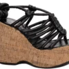 Sandália Anabela Feminina Preto Cortiça 13 cm