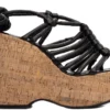 Sandália Anabela Feminina Preto Cortiça 13 cm