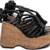 Sandália Anabela Feminina Preto Cortiça 13 cm