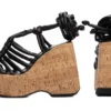 Sandália Anabela Feminina Preto Cortiça 13 cm