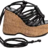 Sandália Anabela Feminina Preto Cortiça 13 cm