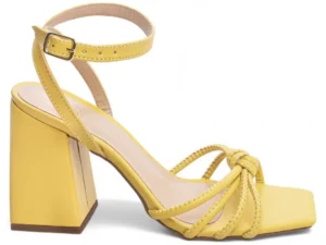 Sandália Feminina Salto Grosso Amarelo 9 cm