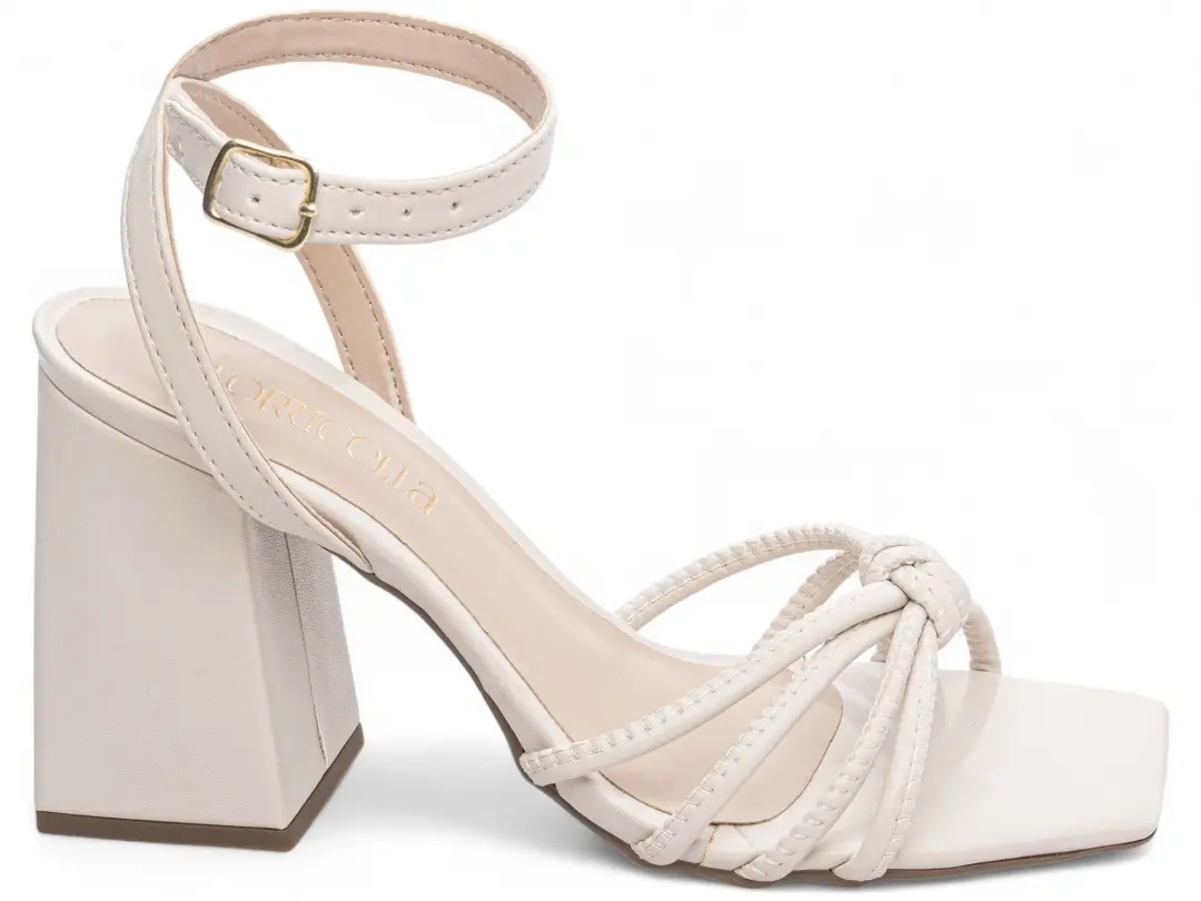 Sandália Feminina Salto Grosso Off White 9 cm