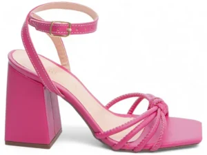 Sandália Feminina Salto Grosso Rosa 9 cm