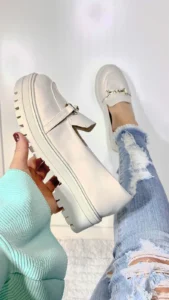 Mocassim Feminino Branco Tratorado