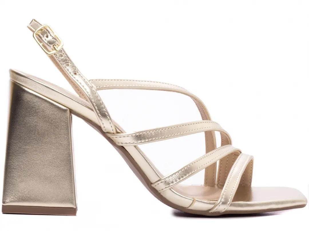 Sandália Dourada Salto Grosso 9 cm