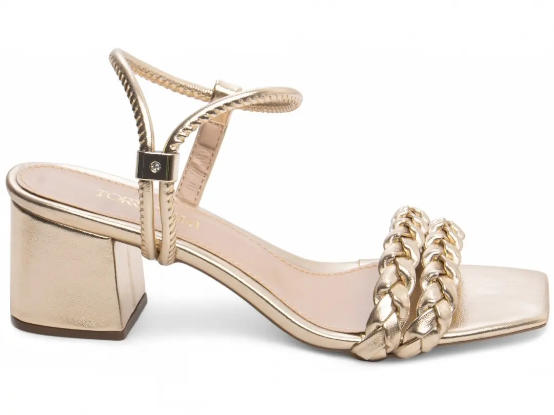 Sandália Feminina Dourada Salto 5 cm