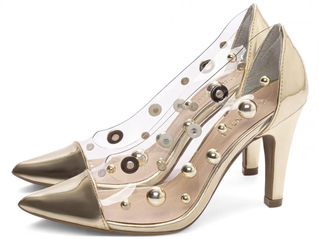 Scarpin Dourado Bico Fino 9 cm