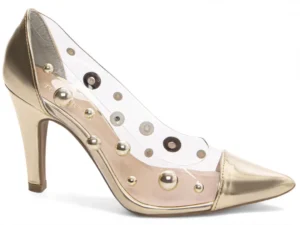Sapato Scarpin Dourado Bico Fino 9 cm