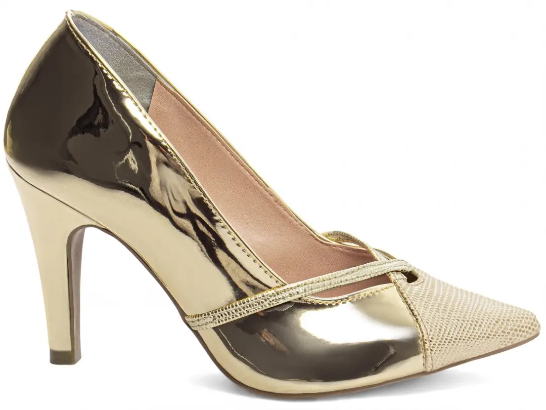 Sapato Scarpin Dourado Verniz 9 cm