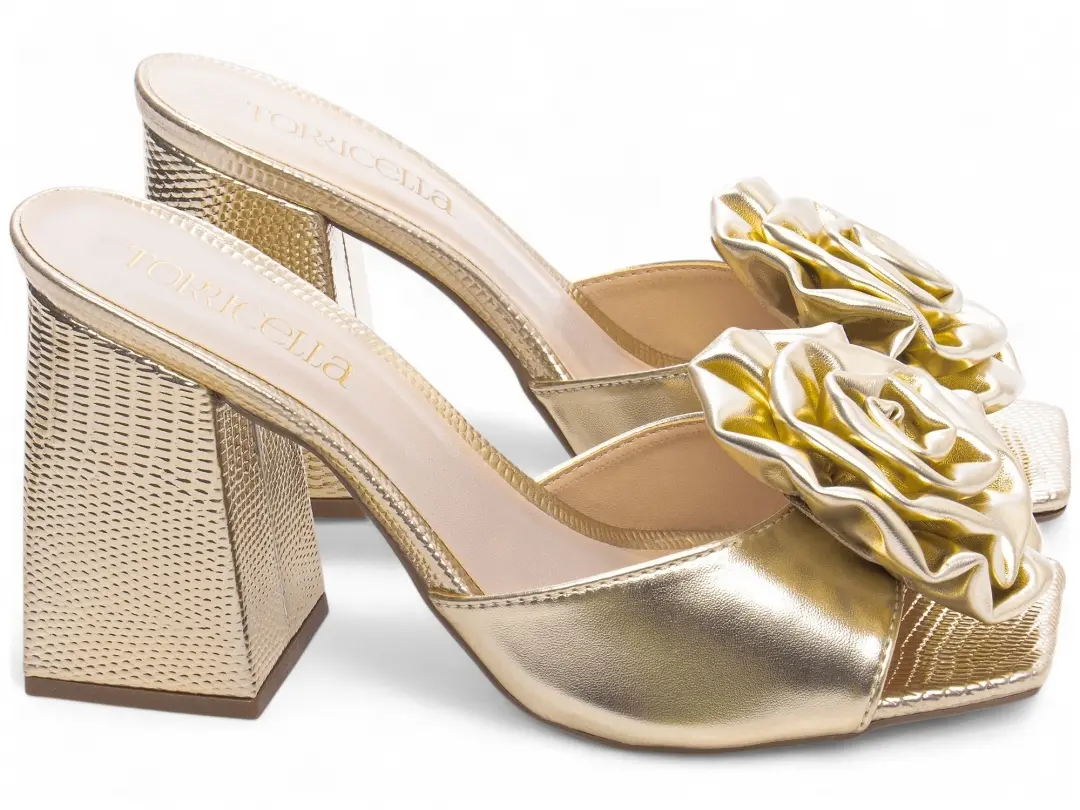 Tamanco Feminino Dourado 9 cm