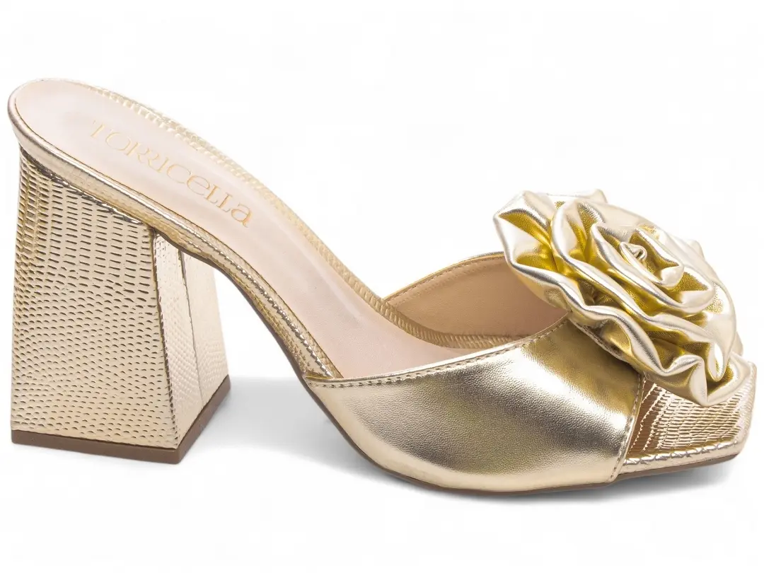 Tamanco Feminino Dourado 9 cm