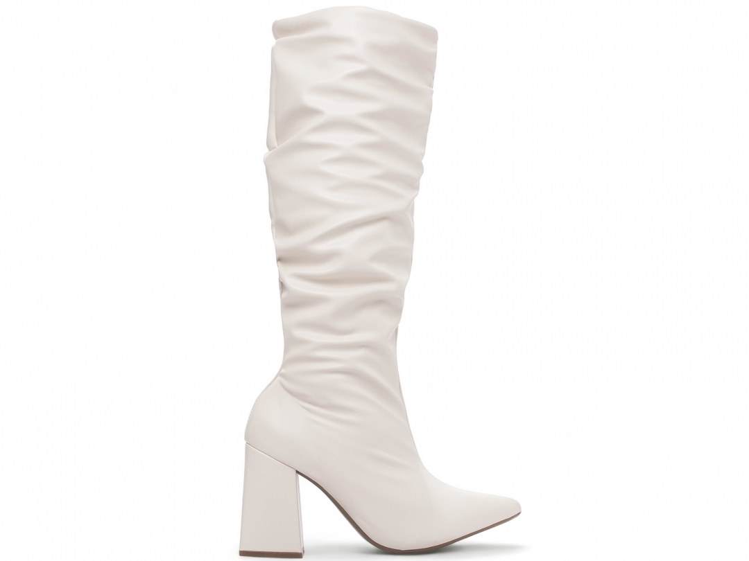Bota Feminina Off White 9 cm salto alto confortável em napa off white